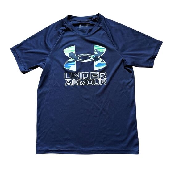 Under Armour Navy Blue Camo Shirt Youth Medium Loose Fit - Picture 1 of 9